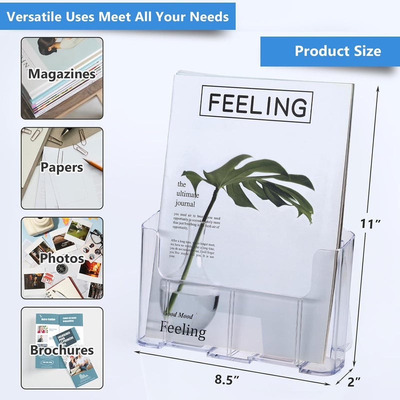 Argvey Acrylic Brochure Holder 8.5 x 11 inches, 4 Pack Clear Brochure Display Stand with Removable Divider for Trifold 4 Inches Wide Pamphlet, Plastic Flyer Holder for Magazine, Literature, Booklet - Image 5